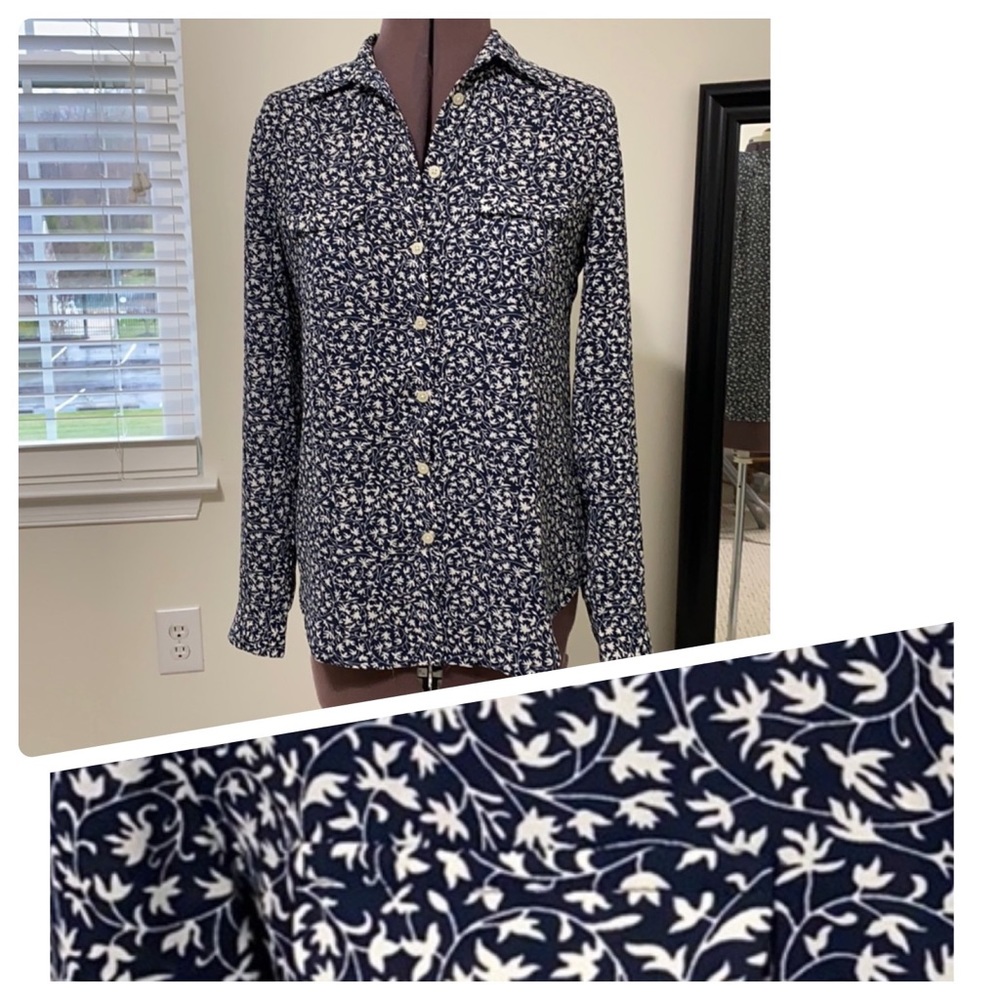 LOFT Navy/White vine pattern Blouse